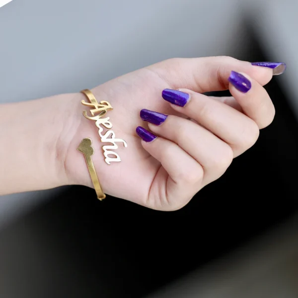 Gold Plated Name Bangle With Heart - Image 2