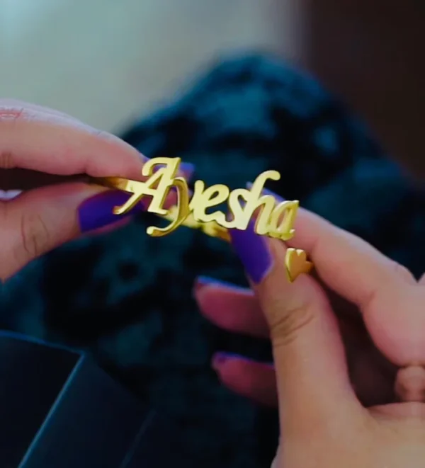 Gold Plated Name Bangle With Heart - Image 3
